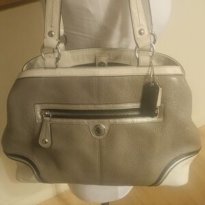 Coach Vintage Laura Spectator Handbag Grey & Ivory Pebbled Leather Bag Charms